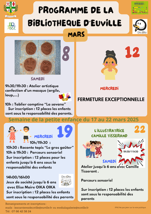 Programme de la bibliothèque d’Euville mars 2025